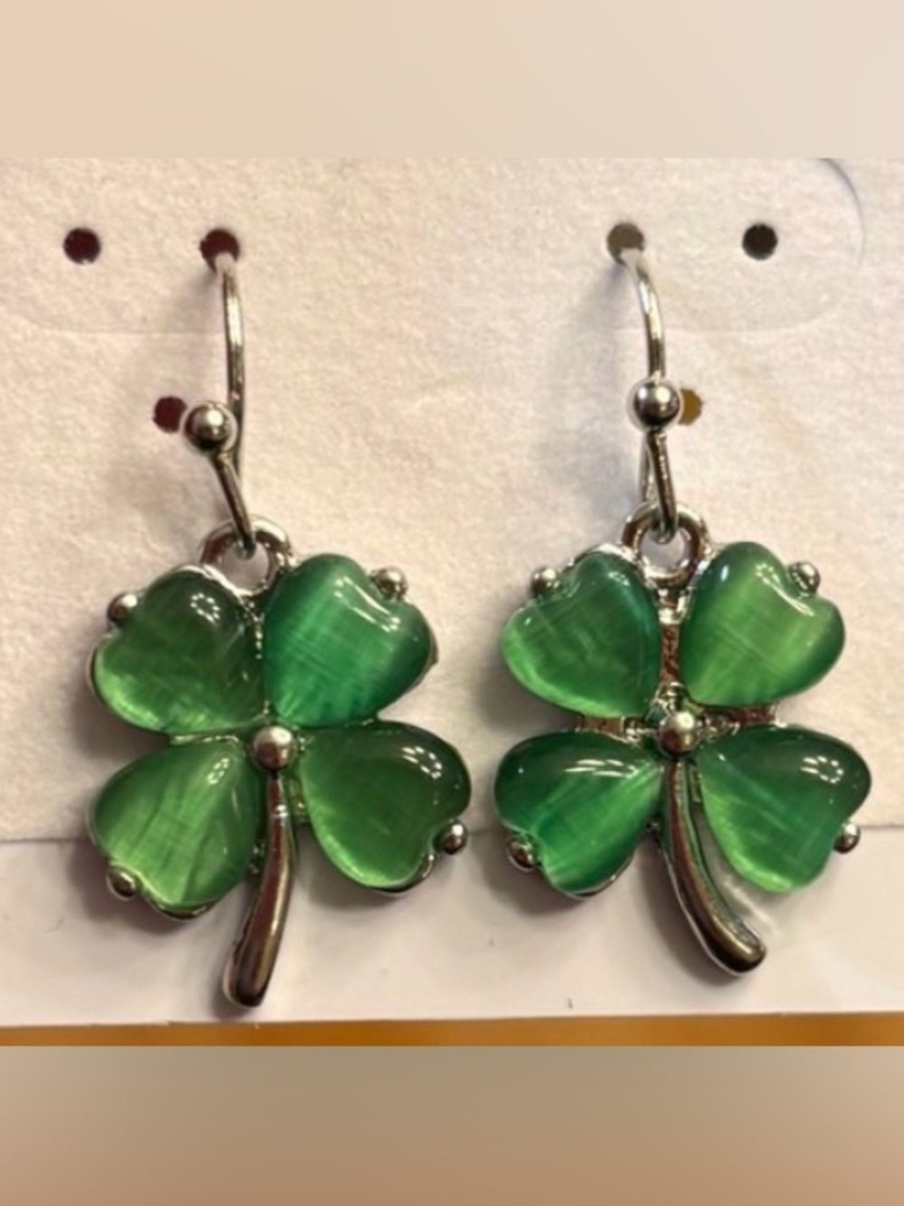 New Green Clover Drop Earrings with Silver-Tone Accents